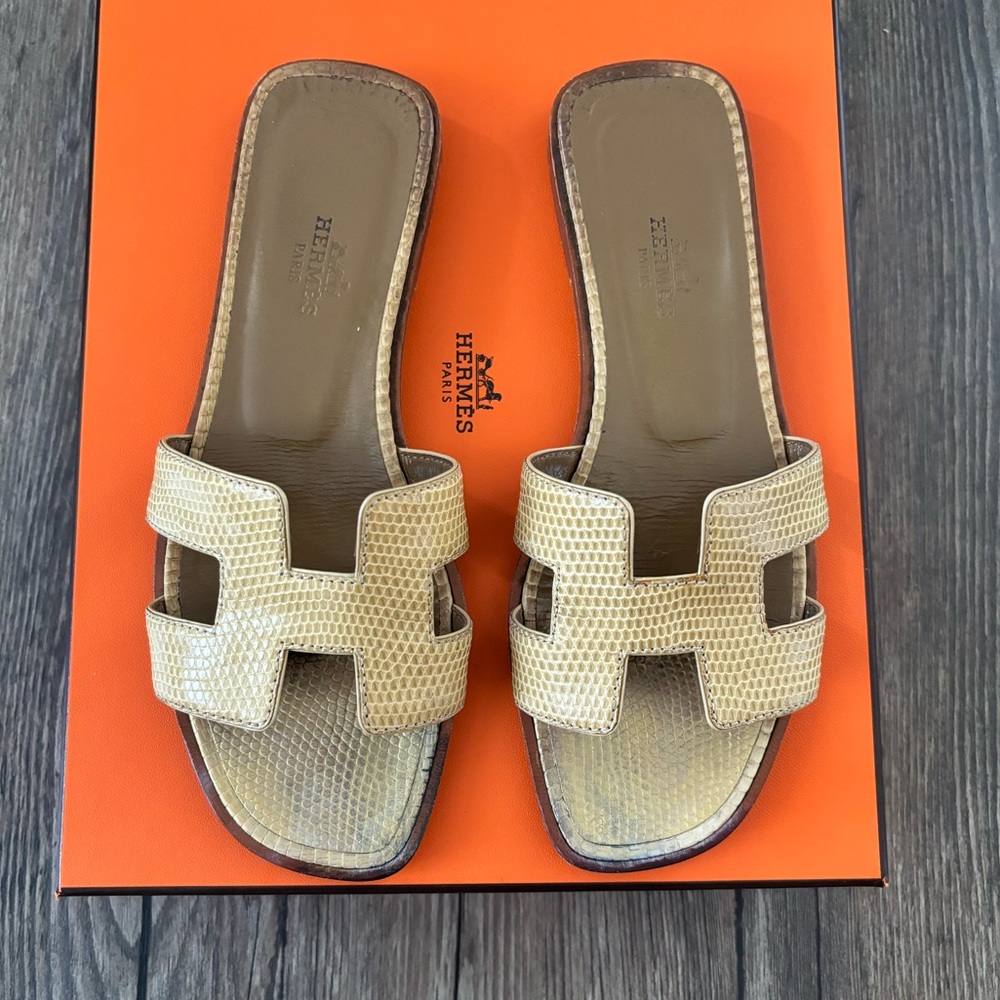 HERMÈS Oran Exotic Lizard skin sandals Sz 35.5